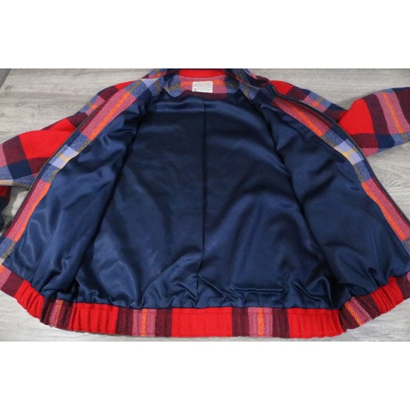 Pendleton Vintage Blue Plaid Wool wool Zip Bomber Jacket Women's Size Large - Picture 6 of 8